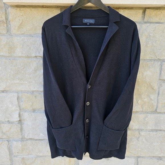 RW&CO. Mens Black Cardigan V Neck Button up W Front Pockets XXL - Picture 1 of 9
